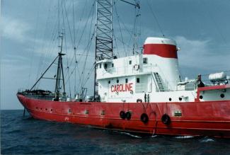 Radio Caroline ship in the 80ies. Picture: East Anglian Daily Times (www.eadt.com)